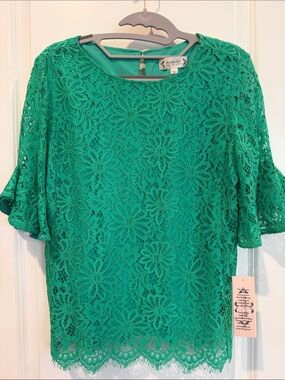 Nanette Lepore Emerald Green Floral Lace Top